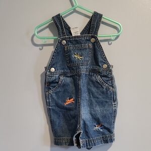 Gymboree Vtg Denim Overalls with Colorful Embroidery Planes